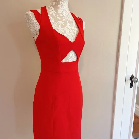 Milly Red Cutout Sheath Dress Size 4 – Fitted Cocktail Party Dress - Picture 2 of 9